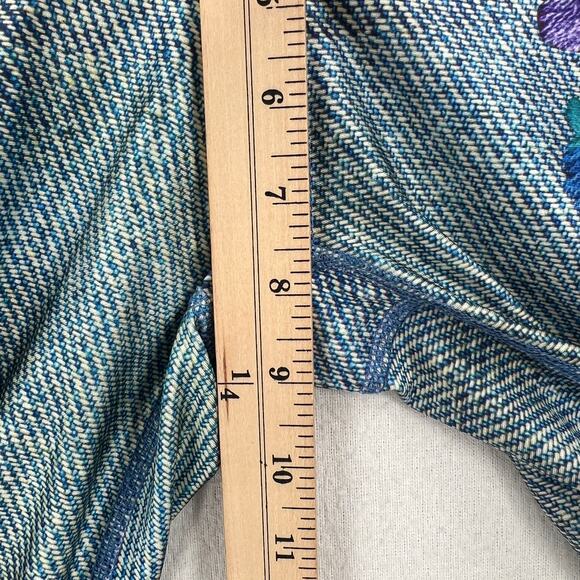 TEREZ Floral Embroidery Denim Print Leggings Womens XS Pull On Low Rise Ankle - Picture 13 of 14